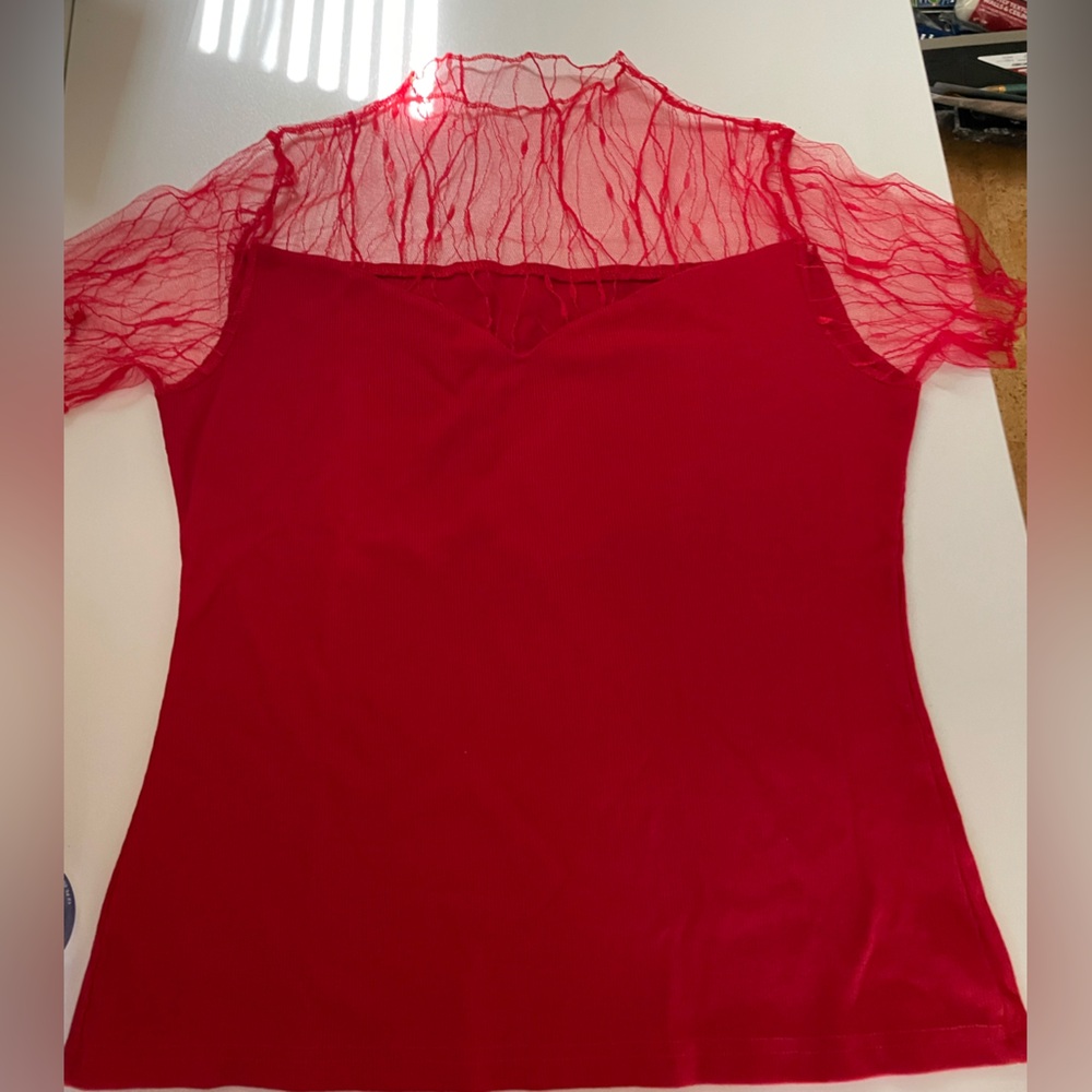 Beautiful Red Ribbed and Lace Top